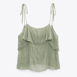Zara Tied Embroidered Wrinkled Top